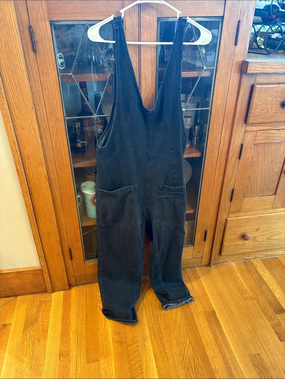 Casual Black Denim Overalls with Front Pockets